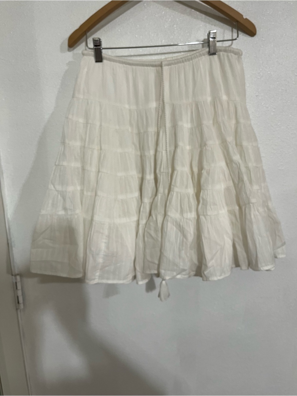 anthropology Cream Tiered Cotton Skirt